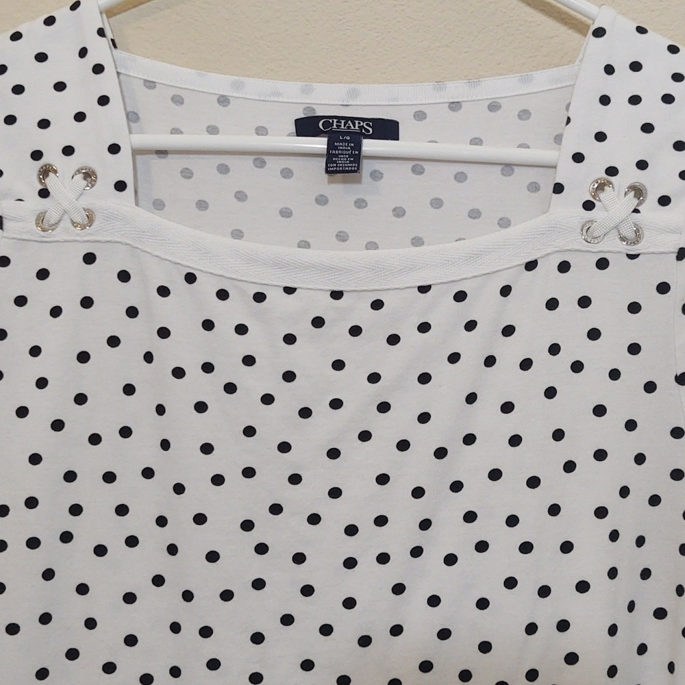 Chaps Women's Short Sleeve Square Neck Cotton TShirt with Decorative Trim - Picture 3 of 7